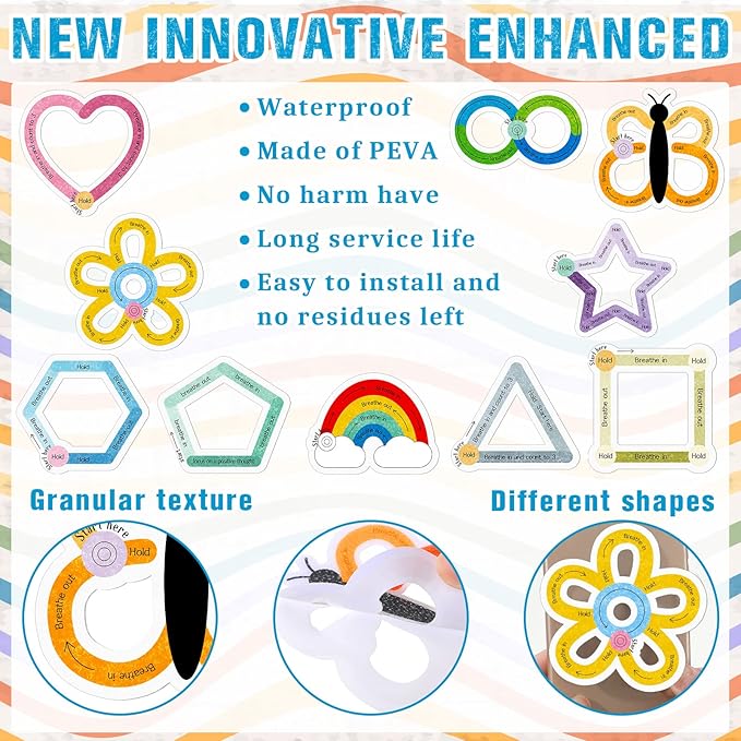 Crtiin 50 Pieces Anxiety Sensory Stickers for Anxiety Relief Items Mental Health Stickers Fidget Textured Strips for Office Classroom Desk Relieve Adult Stress(Lovely Style)