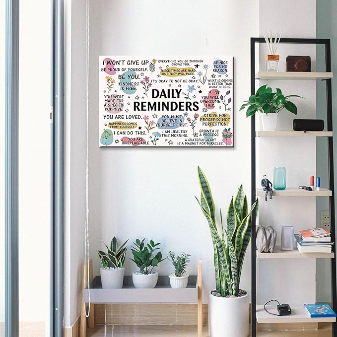JMGHKL Daily Reminders Inspirational Canvas Wall Art Trendy Motivational Positive Affirmations Posters Uplifting Mental Health Wall Decor For Home Office Classroom 24x36in Unframed