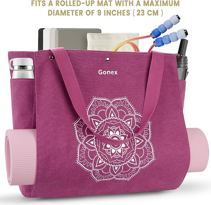 Gonex Yoga Mat Bag, Yoga Gym Bag Tote Bag with Multi Pockets For Women Men, Canvas Yoga Mat Carrier Take in Out Mat Easily For Pilates Travel Workout Office