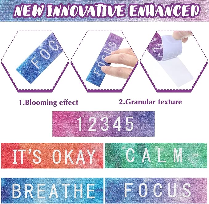 Crtiin 50 Pieces Anxiety Sensory Stickers for Anxiety Relief Items Mental Health Stickers Fidget Textured Strips for Office Classroom Desk Relieve Adult Stress(Tie Dye)
