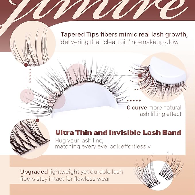 JIMIRE Brown Lash Clusters Wispy Lash Extensions Invisible Lash Band Eyelash Clusters Lightweight Lash Clusters 8-16MM Soft CC Curly Cluster Eyelash Extensions DIY Drak Brown Cluster Lashes at Home