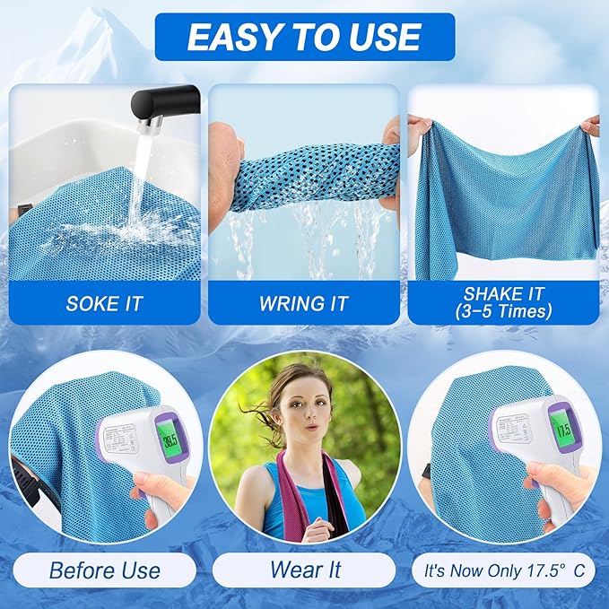 Cooling Towel (36"x12") for Sweat 4pcs Sweat Towels Cooling Towels for Neck and Face Soft Breathable Chilly Sports Towel for Yoga,Gym,Golf,Camping,Running,Fitness,Workout…