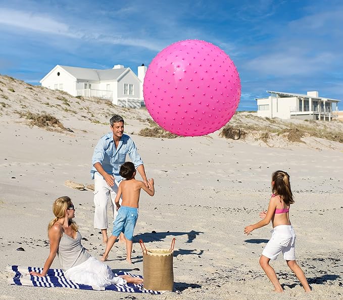 Large Sensory Massage Ball for Kids, 2 Pack 33.5" 85cm Pink Bouncy Exercise Balls for Toddlers, Big Inflatable Toys with Tactile Spikes, Outdoor Giant Yoga Balls, Large Beach Ball