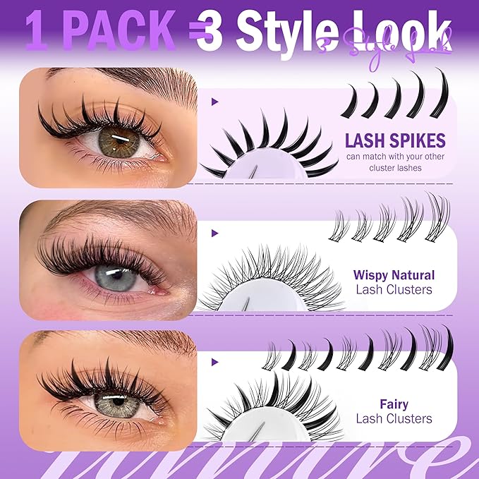 Manga Lash Clusters Eyelash Clusters Wispy 231Pcs D Curl Cluster Eyelash Extensions 11-17MM Wispy DIY Lash Extension Individual Lashes Clusters 2 Styles Lash Spikes by JIMIRE