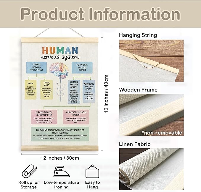 TLESKE Human Nervous System Psychology Psychologist Gifts Poster Hanger Frame, Mental Health Hanging Wall Art Decor for Classroom Therapist Therapy Counseling Office, Positive Prints Picture, 12x16