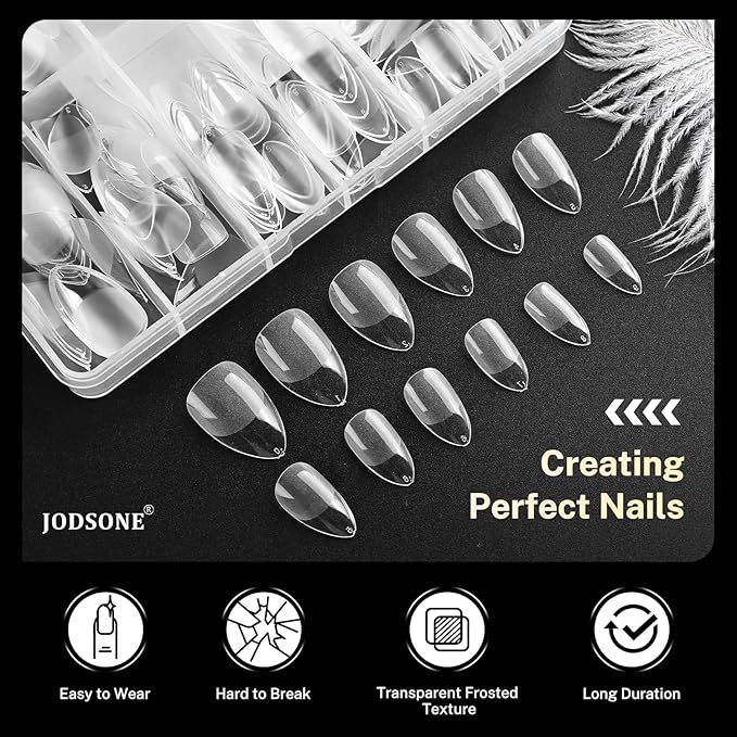 JODSONE Short Orbicular Half Matte Pre shaped Soft Gel Tips Fake Nails False Acrylic Clear Full Cover Press on Extension Gel Kit Manicure DIY at Home 240PCS 10Sizes