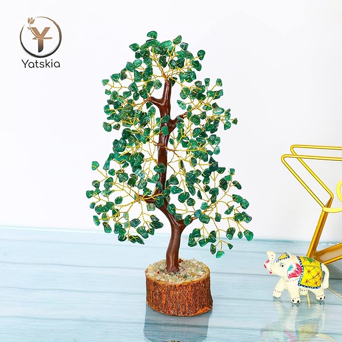 YATSKIA Green Aventurine Gemstone Tree Natural Stone Feng Shui Wire Bonsai Seven Chakra Jewelry Trees of Life Necklace Good Luck Handmade Prosperity Success Stones Gift Home Office Desk Shelves Décor