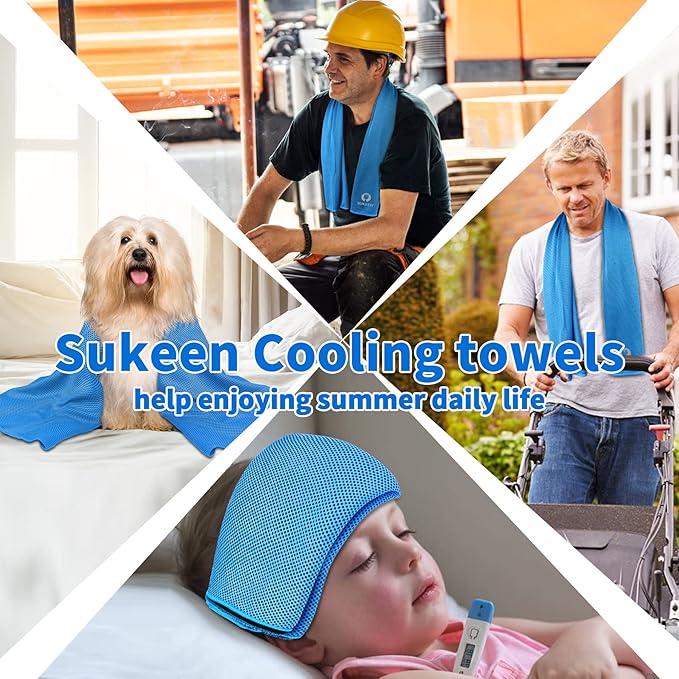 Sukeen [4 Pack Cooling Towel (40"x12"), Soft Breathable Chilly Microfiber Towel for Yoga,Sport,Running,Gym,Workout,Camping,Fitness,Workout & More Activities