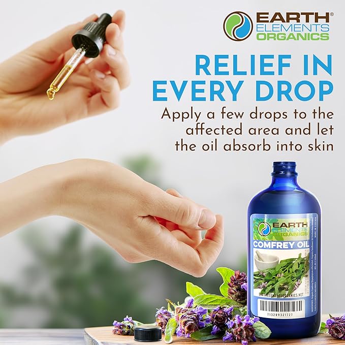 Comfrey Oil Raw with Sunflower Oil, Infused, Pressed Herbal Remedy, Support for Bruises, Sore Muscles, and Healthy Skin, Organic Skincare for All Skin Types - 4 fl oz