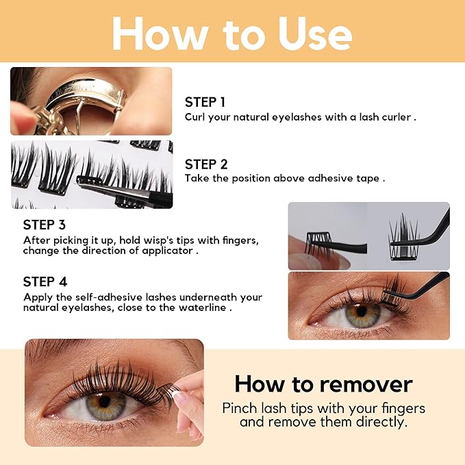 Self Adhesive Lash Clusters Kit, 10-14mm Self Adhesive Eyelashes Kit, DIY Eyelash Extensions, Natural Look Lashes No Glue Needed(R9-04)