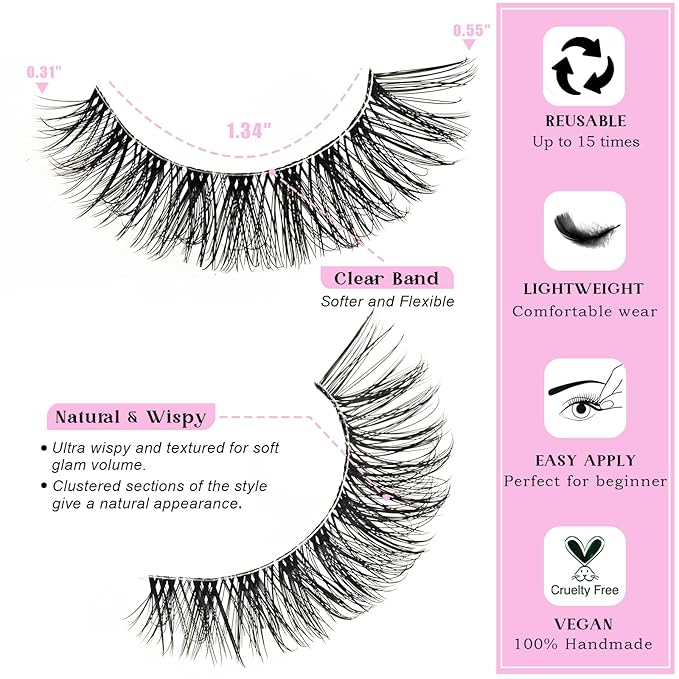 Lashes False Eyelashes Wispy Cat Eye Lash Strips Fake Mink Eyelash Natural Look 14 Pairs Fluffy Demi Wispies Strip Lashes Pack 8-14mm Short Cateye Full Pestañas for Women