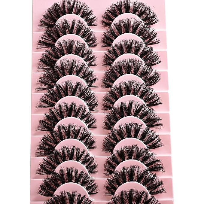 Lashes False Wispy Eyelashes Volume Cat Eye Lash Strips Fake Mink Eyelash Pack Natural Look 8-16mm Fluffy Full Strip Lashes Set Clear Band Easy Eyelashes for Beginners with Cluster Looking