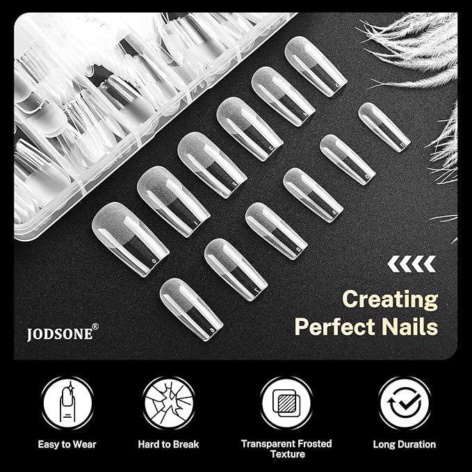 JODSONE Square Nail Tips Soft Nail Gel Tips Half Matte Full Cover Clear Gelly Press on Flase Nail Tips for Extension Nail Manicure 12 Sizes 240Pcs