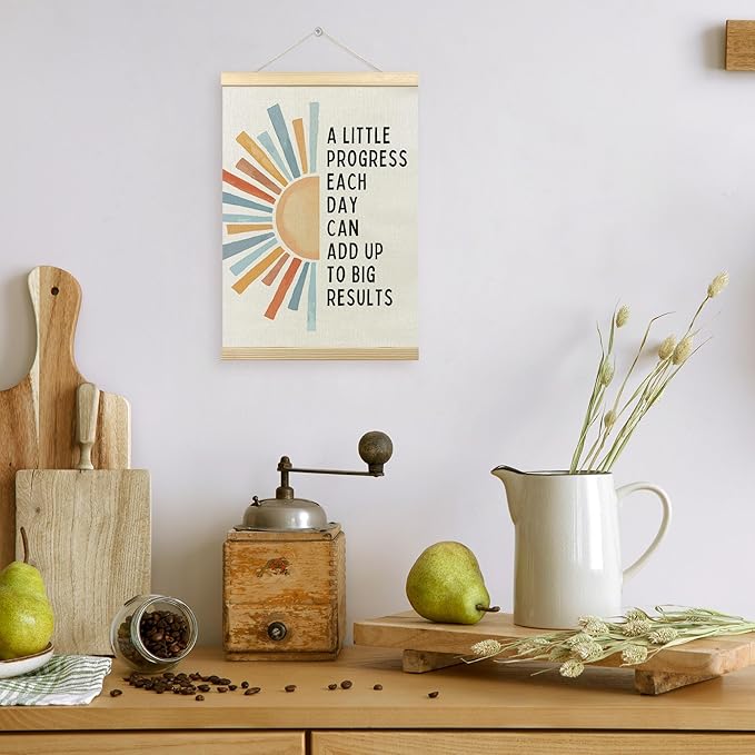TLESKE Mental Health Inspirational Poster Hanger Frame, a Little Progress Each Day Special Education Wall Art Decor for Kids Room Classroom Therapy Counseling Office, Boho Sun Prints Picture, 12x16