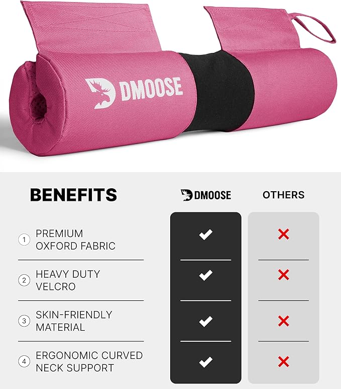 DMoose Fitness Barbell Pad for Hip Thrust, Squat & Lunges - Non-Slip Thick Foam Cushion for Neck and Back Support with Two Straps - Hip Thrust Pad for Leg Day - Fits All Olympic Bars and Smith Machine