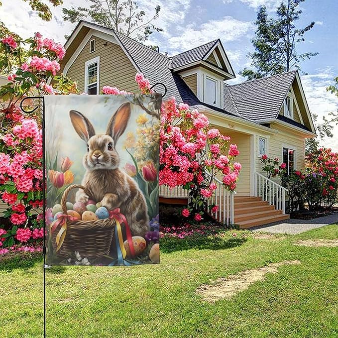 Easter Bunny Garden Flag 12x18 In Double Sided Yard Flags Lawn Sign Decor No Flagstand