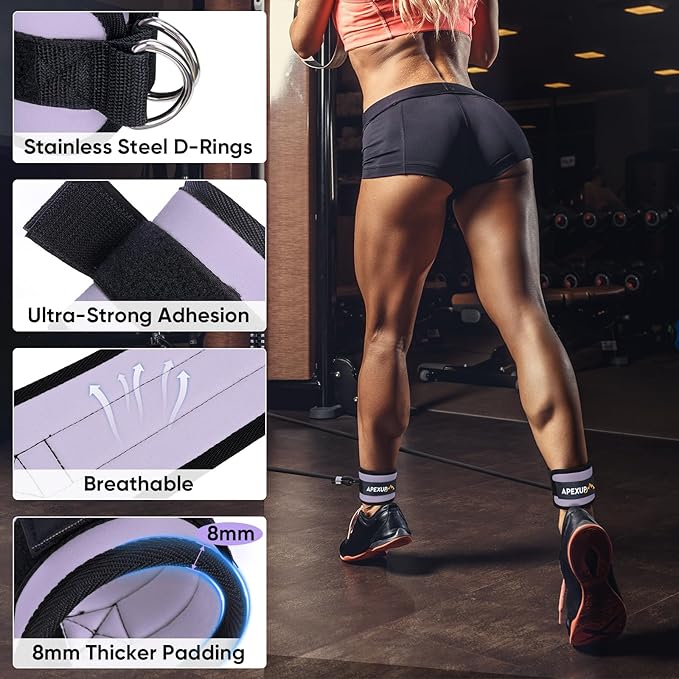 APEXUP Ankle Strap for Cable Machine, Ankle Resistance Bands, Cable Kick Back Straps for Gym, Glute Workouts, Leg Extensions, Adjustable Straps with Neoprene Padding