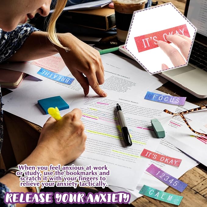 Crtiin 50 Pieces Anxiety Sensory Stickers for Anxiety Relief Items Mental Health Stickers Fidget Textured Strips for Office Classroom Desk Relieve Adult Stress(Tie Dye)