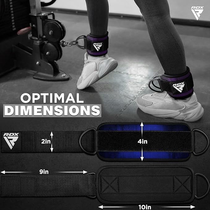 RDX Ankle Straps for Cable Machines – 7MM Neoprene Padded 10"x4" Adjustable Gym Cuffs with Dual D-Rings – Weight Attachments for Wrist Glutes Leg Kickbacks Hip Abduction Strength Workouts – Men Women