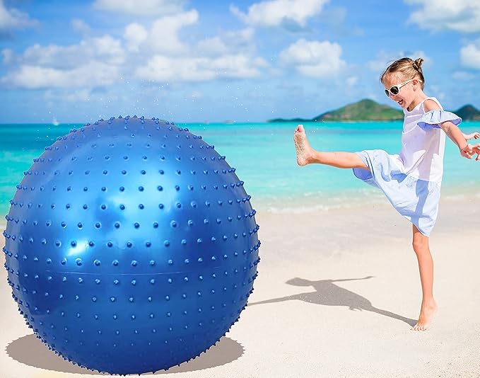Large Sensory Massage Ball for Kids, 2 Pack 33.5" 85CM Bouncy Exercise Balls for Toddlers, Big Inflatable Toys with Tactile Spikes, Outdoor Giant Yoga Balls, Large Beach Ball (Blue+Pink)