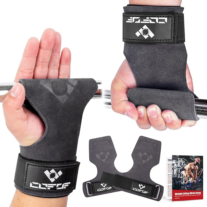 Weight Lifting Wrist Strap, Double Layer Leather Wrist Strap for Deadlift and Powerlifting, Adjustable Neoprene Padded Gym Workout Lifting Hooks (Pair)