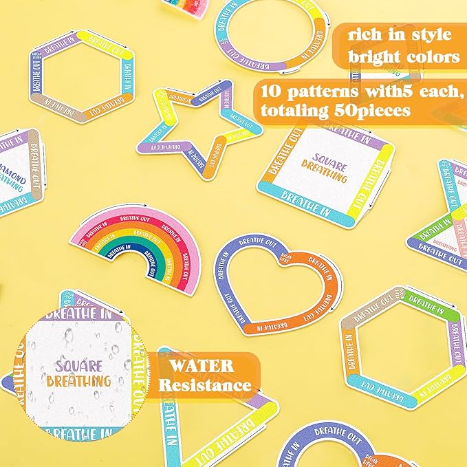 Crtiin 50 Pieces Anxiety Sensory Stickers for Anxiety Relief Items Mental Health Stickers Fidget Textured Strips for Office Classroom Desk Relieve Adult Stress(Vivid Style)