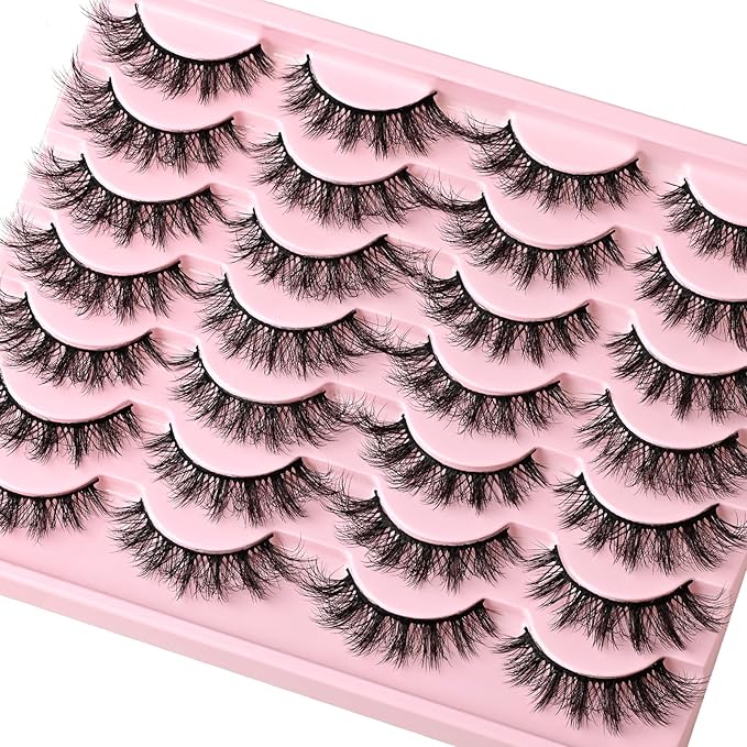 Lashes False Eyelashes Wispy Cat Eye Lash Strips Fake Mink Eyelash Natural Look 14 Pairs Fluffy Demi Wispies Strip Lashes Pack 9-15mm Medium Cateye Full Pestañas for Women