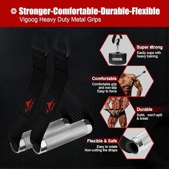 Heavy Duty Metal Workout Handles,Replacement Grip Attachments for Cable Machines, Resistance Bands, LAT Pulldown, Strength Exercise Home Gym & Commercial Fitness Equipment