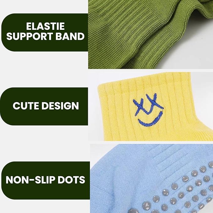 3/6 Pairs Cute Pilates Socks with Grips,Yoga Socks Barre Sock Non Slip Embroidery for Barre Ballet Barefoot Workout