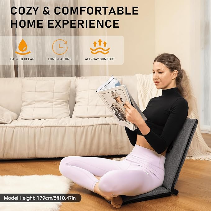 Floor Chair with Back Support 14-Position Adjustable Floor Chair Portable Ground Seating for Adults & Kids Foldable Meditation Seat with Japanese KOYO Bearings & Washable Linen Cover (Coffee)