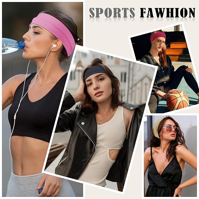 16Pcs Headbands for Women Non Slip - Stylish Sports Hair Bands for Women's Hair - Soft Cotton Cloth Stretchy Headbands for Women for Yoga, Outdoor Exercise Running
