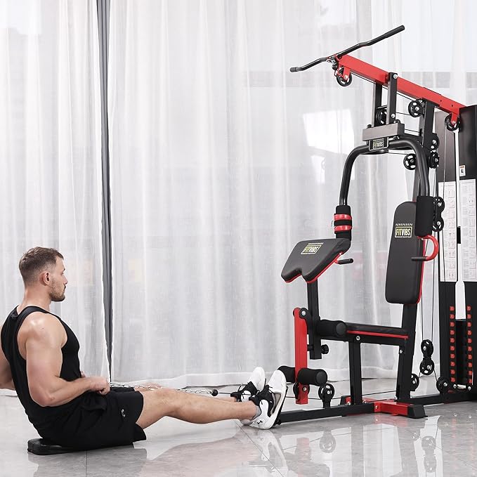 Fitvids Home Gym, Workout Equipment with Leg Press, Exercise Equipment for Home with Pulley System, Home Gym Equipment for Full