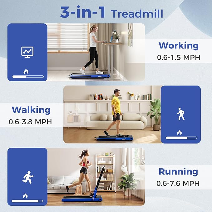GYMAX Walking Pad Treadmill, 3HP Under Desk Treadmills with 340LBS Capacity, LED Display, Remote & APP Control, 3 in 1 Portable Compact Running Jogging Machine for Home Office Gym Exercise