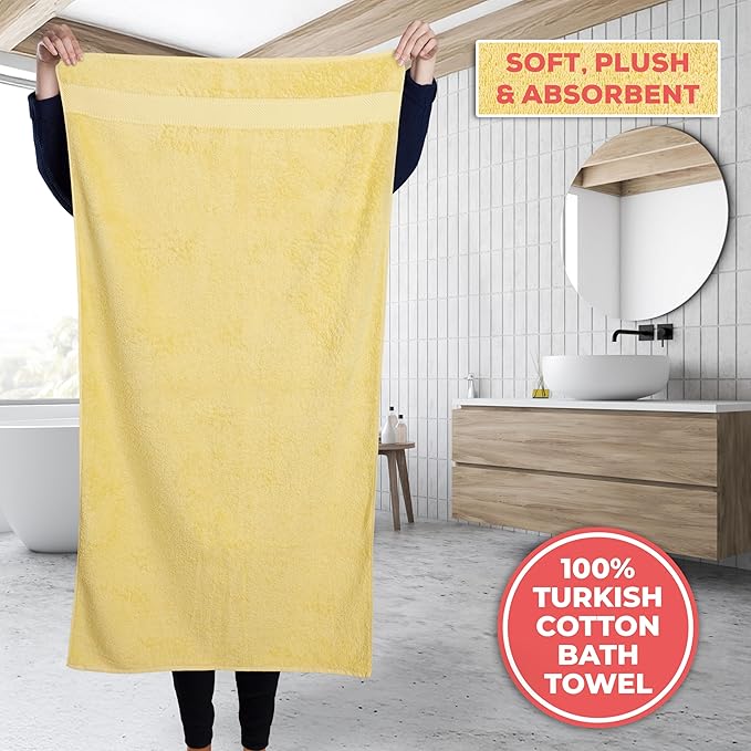 TEXTILOM 100% Turkish Cotton 2 Pcs Bath Towel Set, Luxury Bath Towels for Bathroom, Soft & Absorbent Hotel Quality Bathroom Towels Set (27 x 54 inches)- Yellow