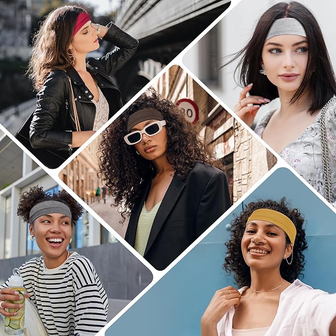 16Pcs Headbands for Women Non Slip - Stylish Sports Hair Bands for Women's Hair - Soft Cotton Cloth Stretchy Headbands for Women for Yoga, Outdoor Exercise Running