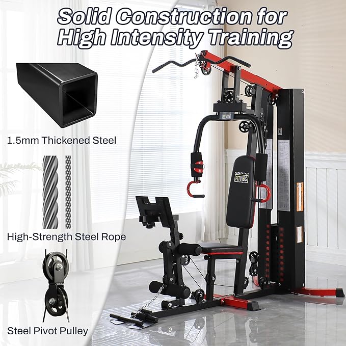Fitvids Home Gym, Workout Equipment with Leg Press, Exercise Equipment for Home with Pulley System, Home Gym Equipment for Full