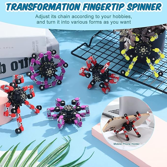 100pcs Random Fidget Spinners,DIY Deformable Robot Fingertip Toys,Decompression Spinner,Deformable Creative Mechanical Gyro Toys,Stress Relief Mechanical Chain Toy for Kids Adults,Party Supplies