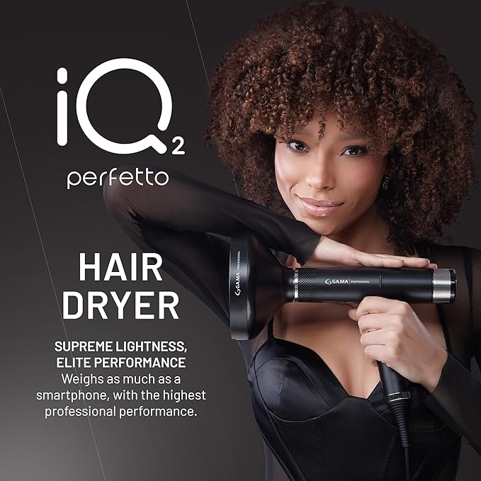 GA.MA iQ2 Perfetto Hair Dryer with 120,000 RPM Intelligent Turbo Motor, Auto-Standby, Oxy Active Technology, Includes 10 Filters, Black