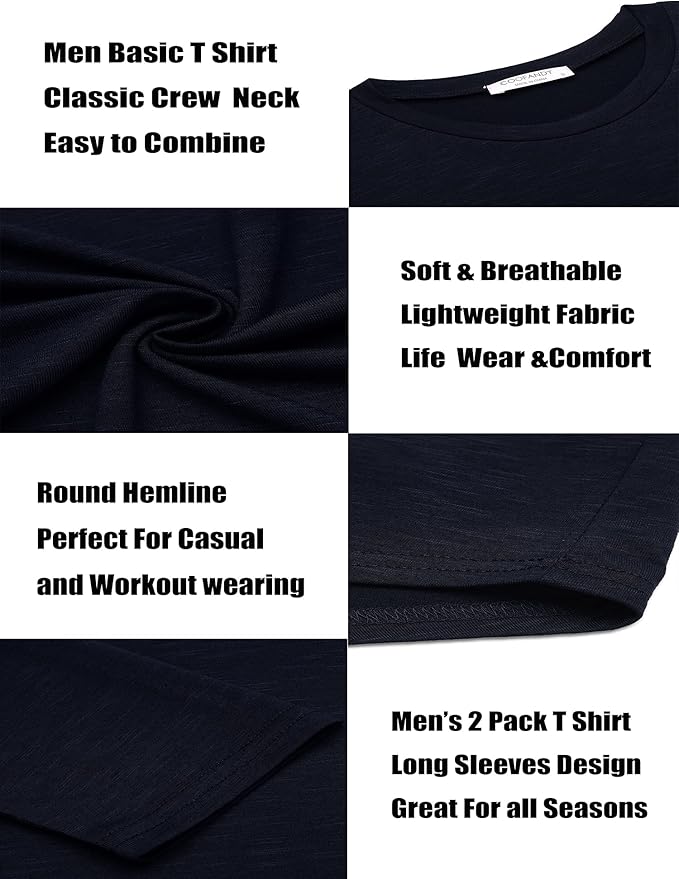 COOFANDY Men 2 Pack Muscle Fitted T Shirt Gym Workout Athletic Long Sleeves Tee