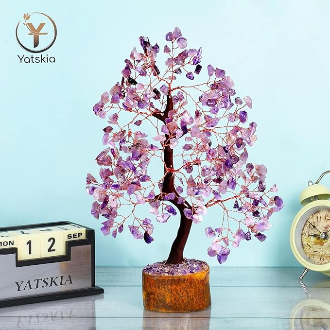 YATSKIA Amethyst Crystal Tree Stones and Crystals Tree of Life, Crystal Home Decor, Good Luck Gifts, Spiritual Gifts for Women