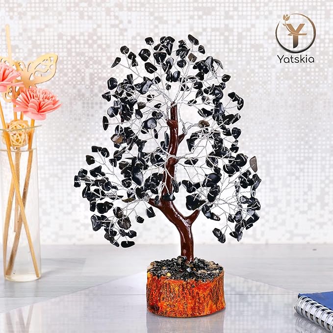 YATSKIA Black Tourmaline Gemstone Tree - Crystal Tree of Life - Crystals and Stones Home Office Decor - Good Luck Gifts for Women