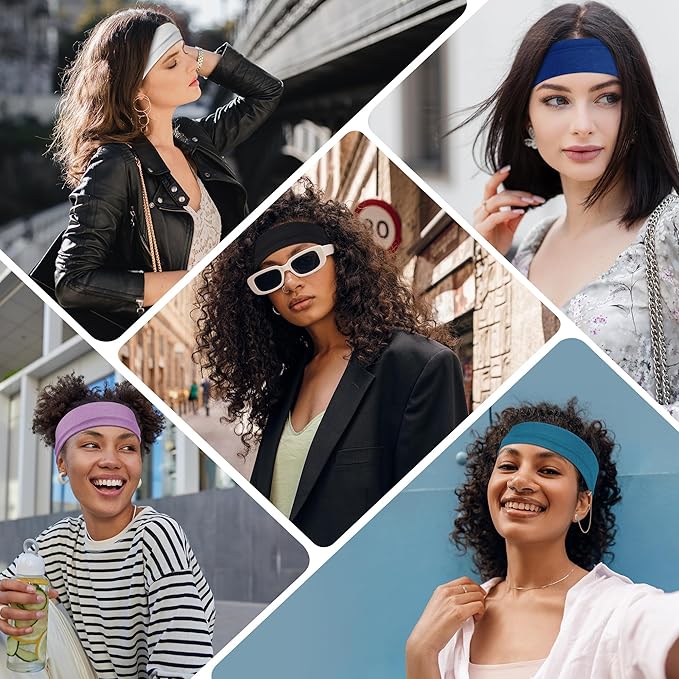 16Pcs Headbands for Women - Multicolor Absorb Sweat Non Slip Absorb Sweat Sports Hair Bands( Soft Cotton Cloth Stretchy Headbands )(Suitable for Fitness Yoga Outdoor Exercise )