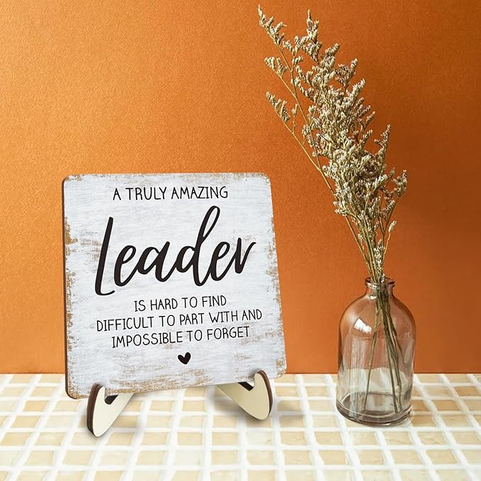 Decorative Desk Decor Motivational Leader Gift Positive Thank You Gifts Appreciation Plaque with Wooden Stand Inspirational Wood Sign for Boss Mentor Leader Coworker Home Office Table Bookshelf