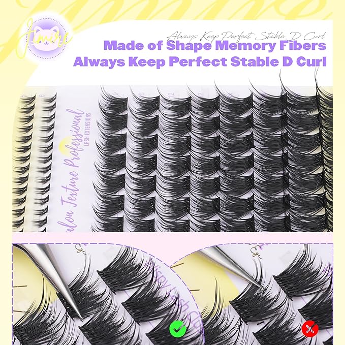 JIMIRE Lash Clusters Volume Eyelash Clusters 10-16MM D Curly Fluff Cluster Eyelash Extensions with Bottom Lash Clusters 136Pcs Individual Lashes DIY at Home