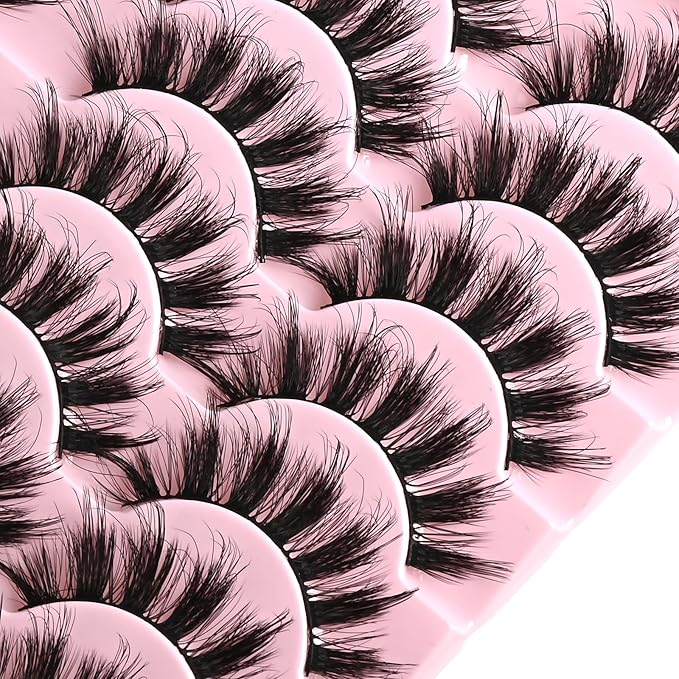 FARRED Mink Lashes Fluffy Eyelashes Natural Look Short Wispy Eye lash Natural False Eyelash 14 Pairs Faux Mink Strip Lashes Pack for Daily Makeup (F6 | 11-17mm)