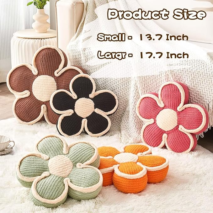 Flower Pillow, Soft Flower Shaped Floor Cushion, Flower Decorative Throw Pillow, Cute Flower Seating Cushion, Flower Room Décor Plush Pillows for Sofa Couch Bed (17.7 Inch, Peach Pink)
