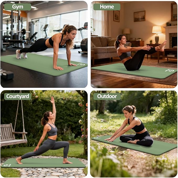 Yoga Mat Non Slip NBR Thick Yoga Mat, 72"L x 32"/24"W x 0.6"/0.4"TH (185cm x 80cm/61cm x 15mm/10mm), Anti-Tear Exercise Mat with Carrying Strap and Bag, Workout Mats for Yoga, Pilates, Floor Exercises