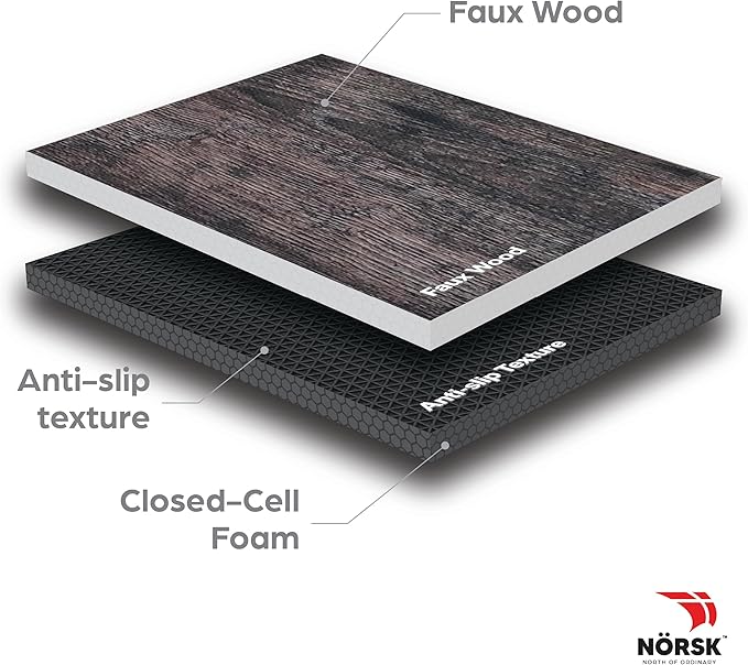 Décor by NÖRSK Reversible Interlocking Faux Wood Foam Floor Tiles, 24 X 24 X .47", 4-Pack, 16 Square Feet, Dark Walnut/Black