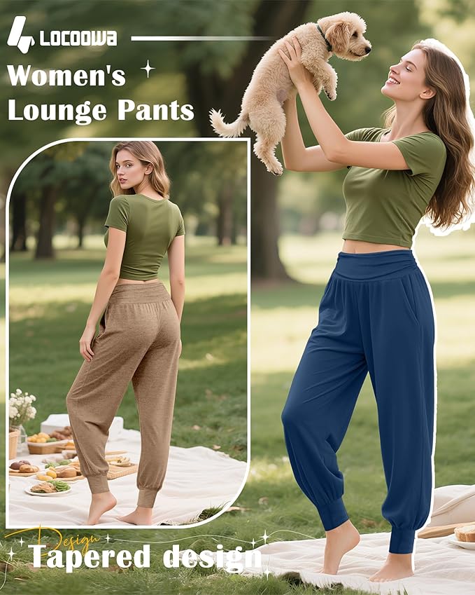 2 Pack Women's Yoga Joggers, Cozy Sweatpants with Pockets Casual Loose Comfy High Waisted Lounge Pants