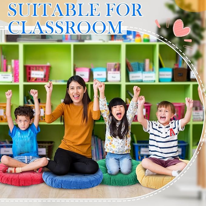 Jerify 6 Pcs Round Floor Pillows Cushions 22 x 22 Inch Large Flexible Seating Cushion Classroom Furniture Floor Pillow for Kids Adults Home Daycare Preschool Yoga Meditation Gift (Rainbow Color)